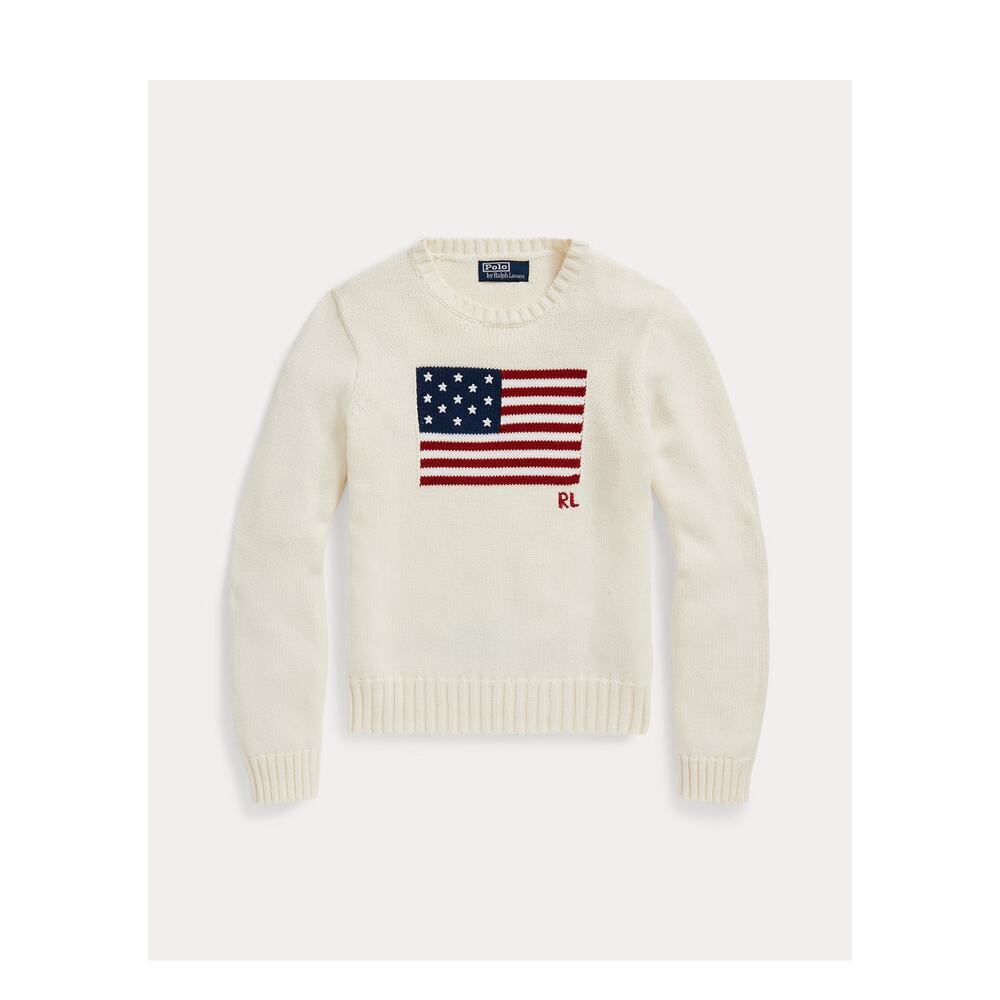 Polo by Ralph Lauren Cream Crewneck Sweater with American Flag